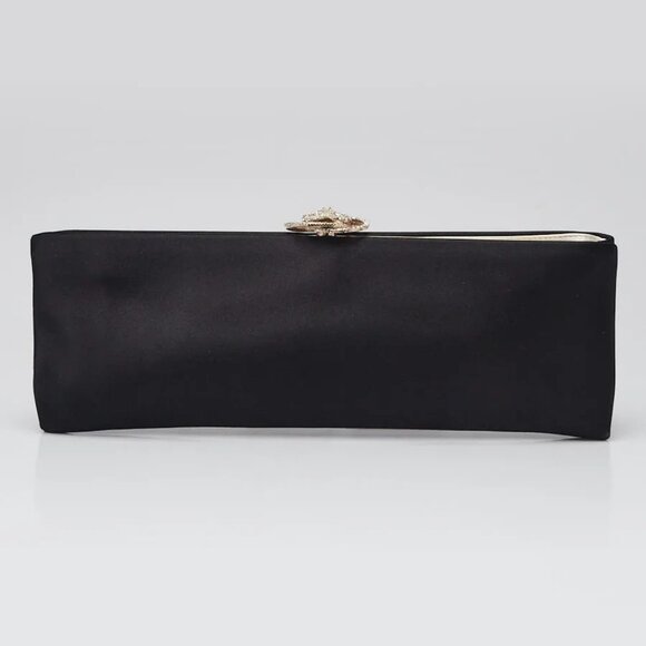 Chanel Black Iridescent Satin Swarovski Crystal Camellia Clutch Bag - Picture 1 of 8